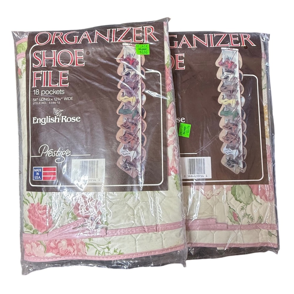 SET OF 2 Prestige English Rose‎ Over The Door Shoe Organizer Floral Quilted